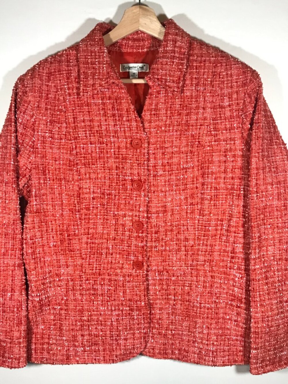 Coldwater Creek Women's 16 Orange Button Up Long Sleeve Bouclé Blazer Jacket